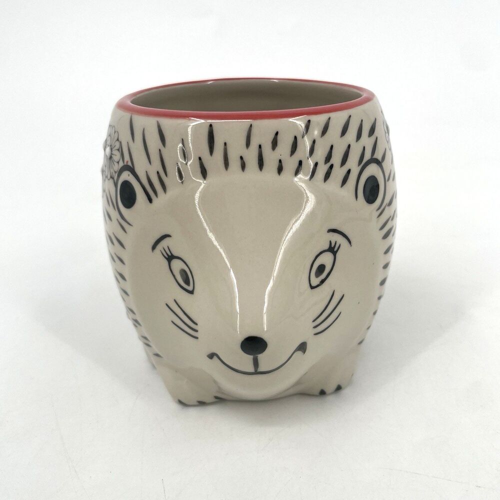 Yokohama Studio 3D Hedgehog Mug Japan Floral Cup 20 oz Hand Painted Whimsical